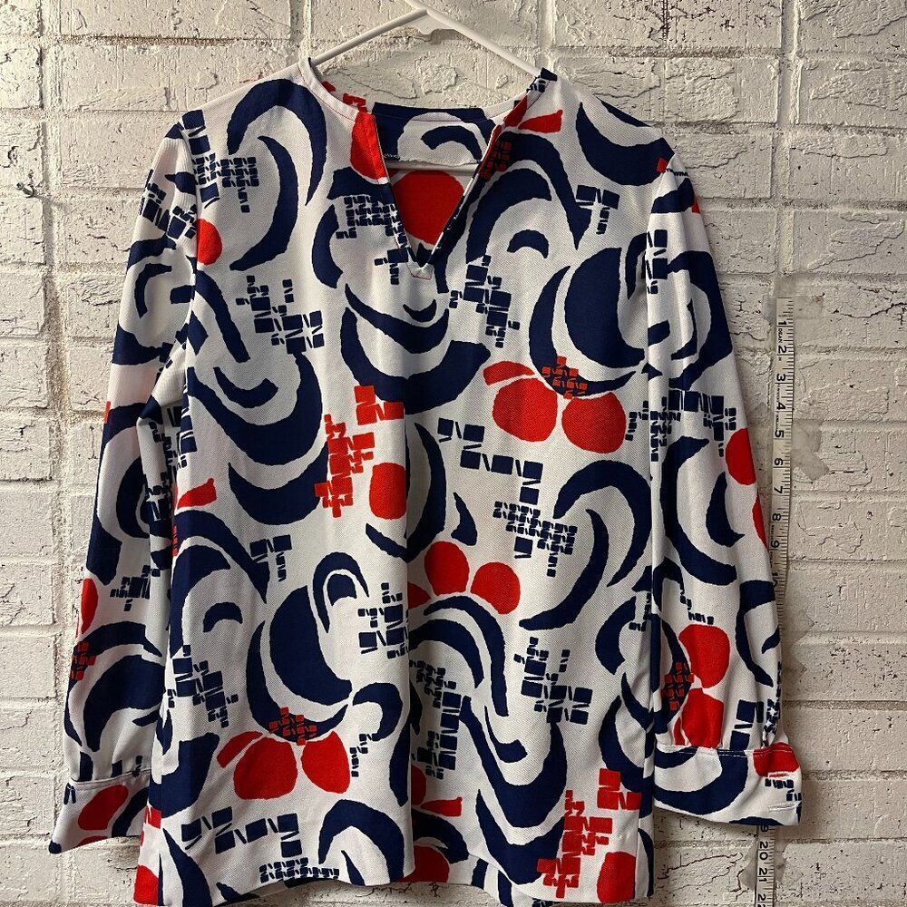 Abstract Patterned Vintage Blouse – Boho Mod Chic
